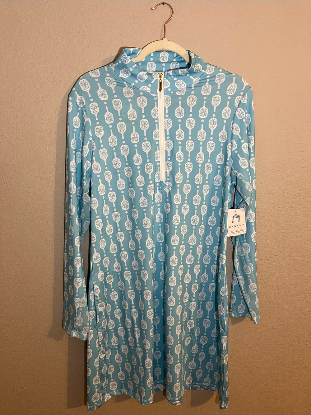NWT Cabana Life UPF 50+ Pickleball Print Long Sleeve Sport Dress Mesh Large